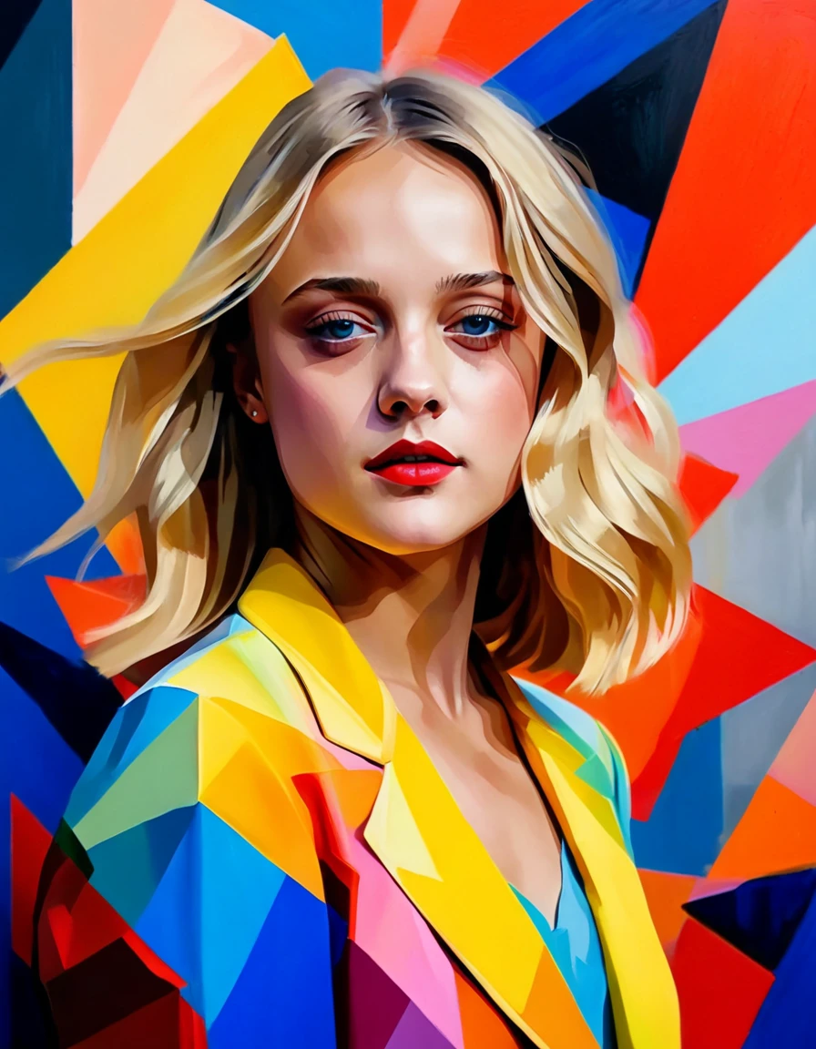 Young woman dancing, Alicia Vikander blonde hair girl, Dakota Fanning,minimalist art, abstract, bold colors, 1girl, beautiful detailed eyes, beautiful detailed lips, extremely detailed face, long eyelashes, portrait, digital painting, oil painting, acrylic, vibrant colors, vivid colors, high contrast, dramatic lighting, cinematic lighting, dramatic shadows, minimalist background, geometric shapes, clean composition, surreal, dreamlike, impressionistic, hyperrealistic, photorealistic, 8k, highres, best quality, masterpiece, symmetrical 