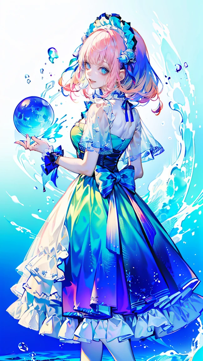 absurdres, (best quality), (masterpiece),(ultra-detailed:1.2),(photorealistic:1.1),ultra high res,(front:1.2),cowboy shot,
1girl,standing,spread arms,armpit,
<lora:mercury_v2:0.9> mer1, tiara, sailor senshi uniform, melting,splashing,bubble,Glittering,
(water:1.3),(swirling:1.2) ,turbulence ,zentangle ,ripples,
<lora:flat2:-0.5>,
<lora:LiquidClothesV1:0.7> liquid clothes,
<lora:Droplet-mirror:0.2> sparking bubble,