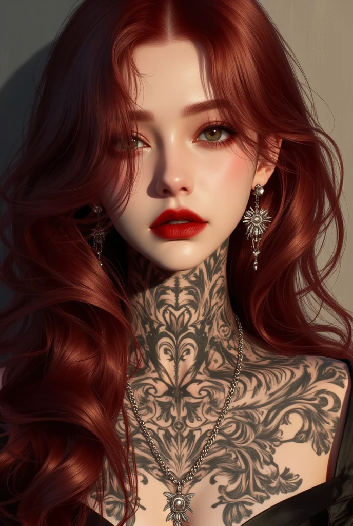 ( masterpiece ,  photorealistic :1.4, extremely intricate:1.3), ( photon mapping, radiosity,  physics-based rendering , ultra resolution, hyper-realistic,  photorealistic :1.4, hyper-realistic, 8k), Dishonest Red Warrior Woman, Italian Mafia, tattooed,  red hair  