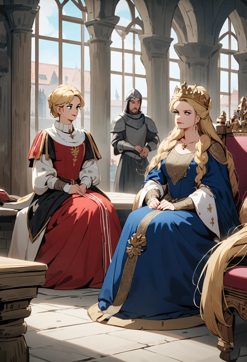  World Cup Style ,  beautiful women,  blondes,  sitting , Royal Outfits, Royal Room,   Medieval Setting  