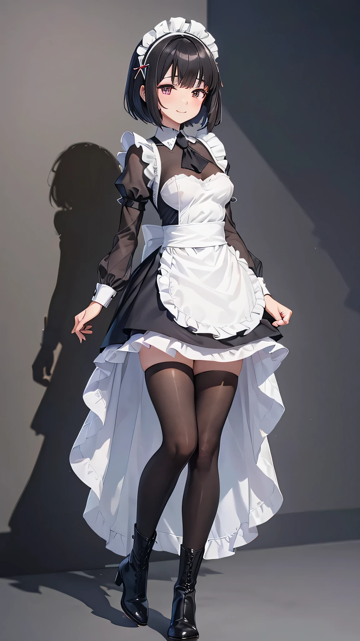 Beautiful Japanese Waifu, early 30s, blue hair, fantasy maid dress, white stockings