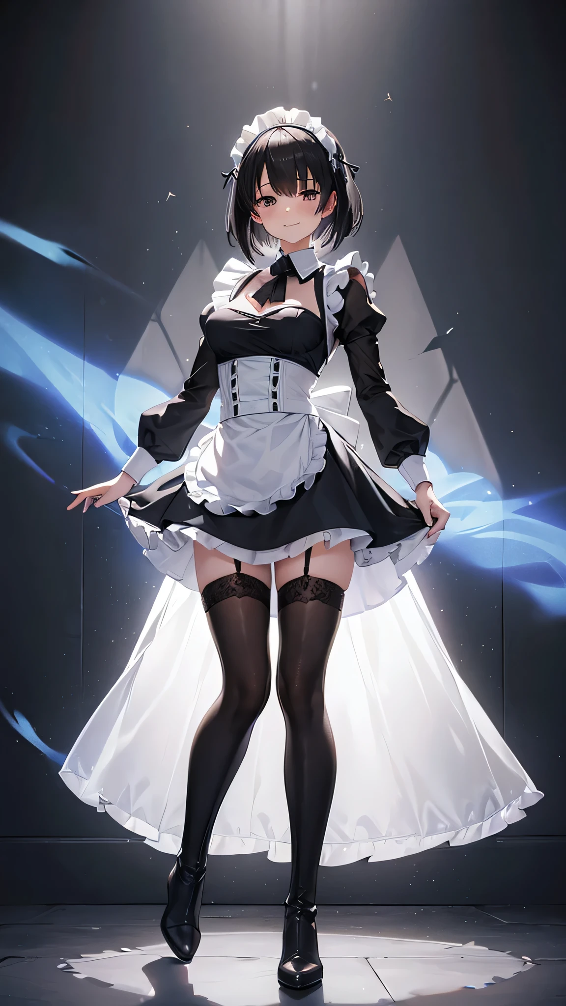 absurdres, RAW photo, extremely delicate and beautiful, masterpiece, Best Quality, ultra high resolution, 32k, hyperrealistic, ultra-detailed, Very detailed CG 8k wallpaper, Beautiful Lighting, Perfect Lightning, Realistic Shadows, perfect anatomy, super Detailed skin, Japanese woman, late 20s, very Slim body, narrow waist, very small head, handsome detailed woman, very detailed eyes and face, realistic face proportions, Stunning detailed eyes, Realistic beautiful face, very small face, Realistic small beautiful eyes, tearful mole, earring, beautiful and very thin legs, beautiful and very thin thighs, very huge round breasts, medium hair, black hair, full body shot, (white shirt:1.2), brown skirt,