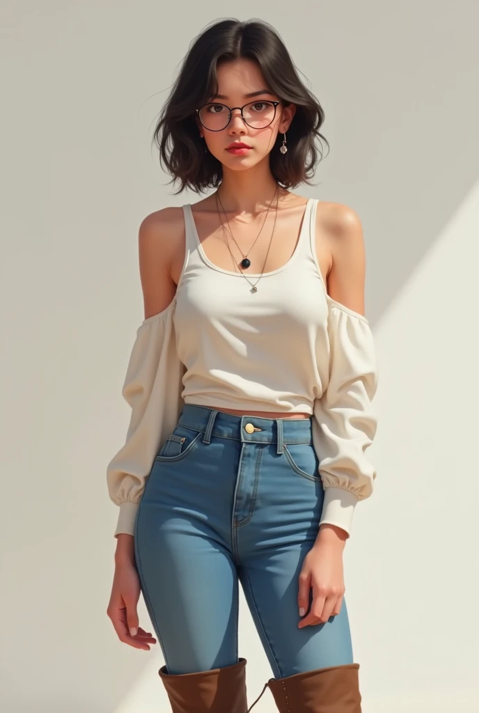 Create a photo realistic young woman with blonde hair (length until her shoulders), blue eyes and large . She wears a white t-shirt, round neck, long fit and short sleeves, without a bra, and she also wears a uni color black cotton mini skirt. Sitting on the window sill