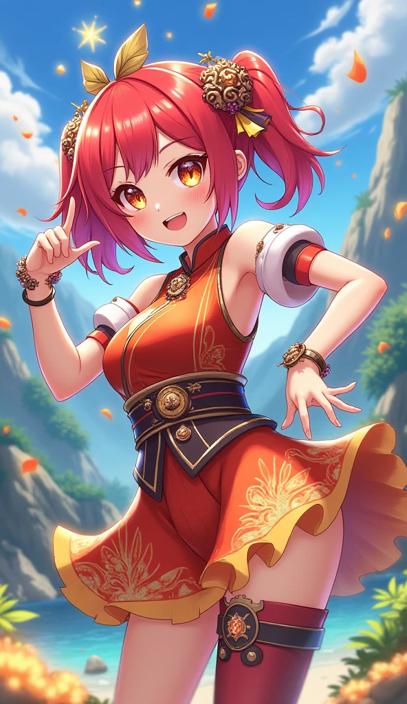 4k, high quality, nice lighting, soft lighting, realistic, matikanefukukitaru \(umamusume\), sexy, big breasts, thick thighs, wide hips, girl with red chinese outfit with gold edges dragon pattern, leg slit, muscular, toned, long flowing chinese dress, ornate, jewelry, hair bun, hair accessory