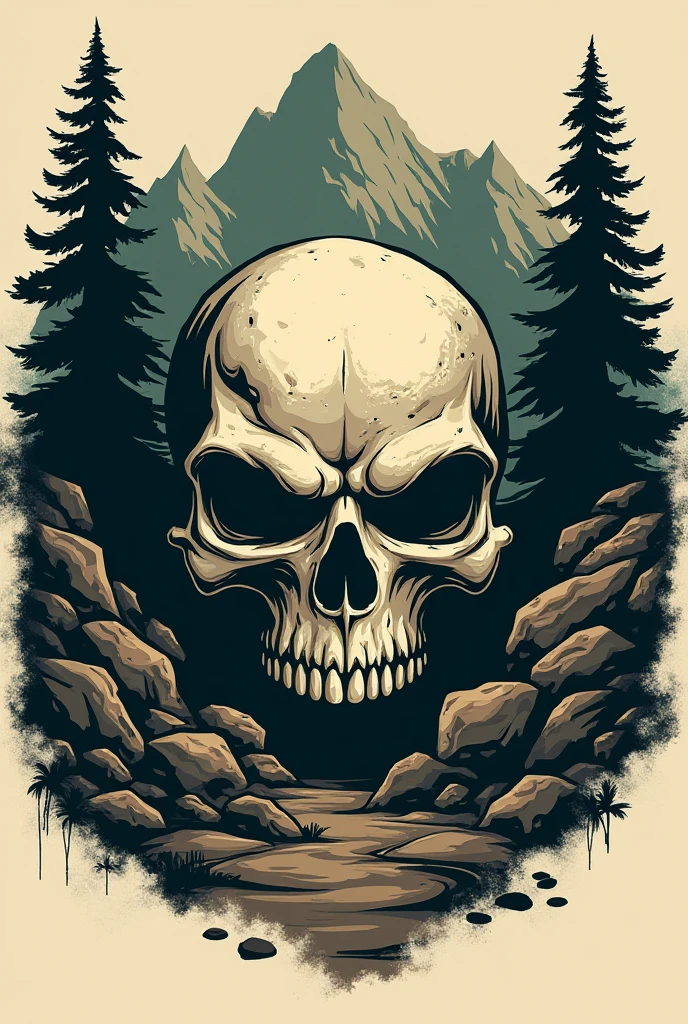 drawing a landscape tattoo (minimalistic), skull, gems, woods, diamond