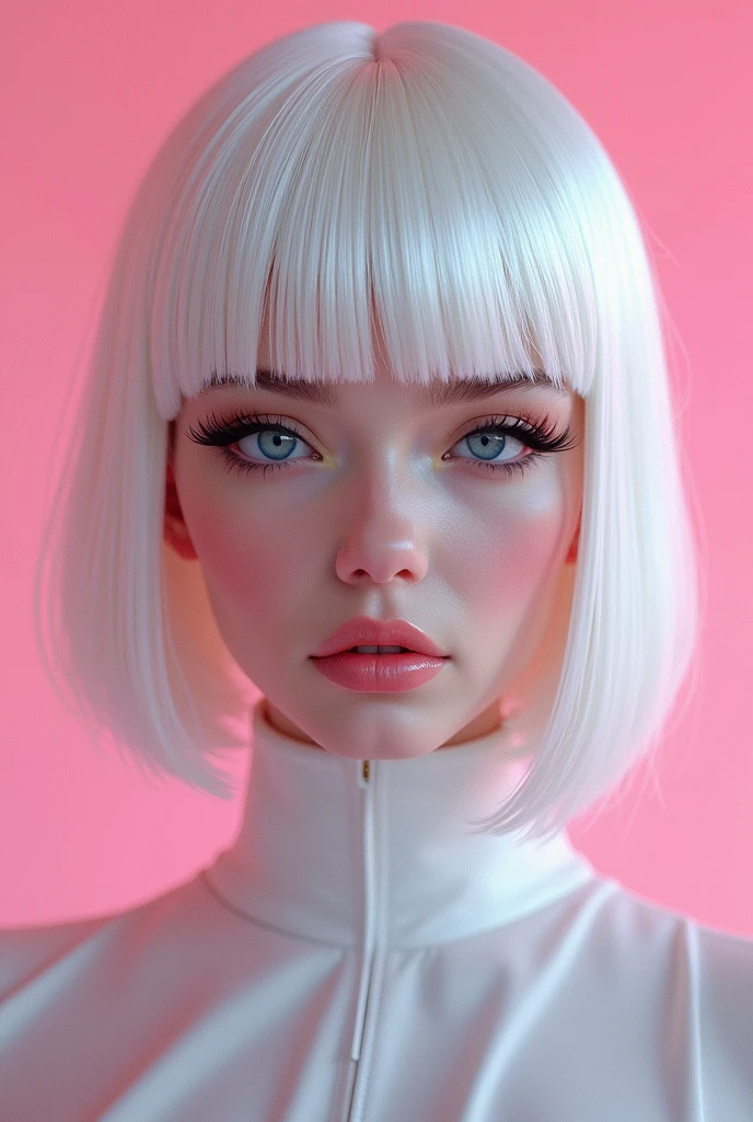 a woman with pink hair and a pink triangle on her head stands in front of a pink sculpture of a triangle, Christabel Dennison, pastel color palette, a character portrait, visual art