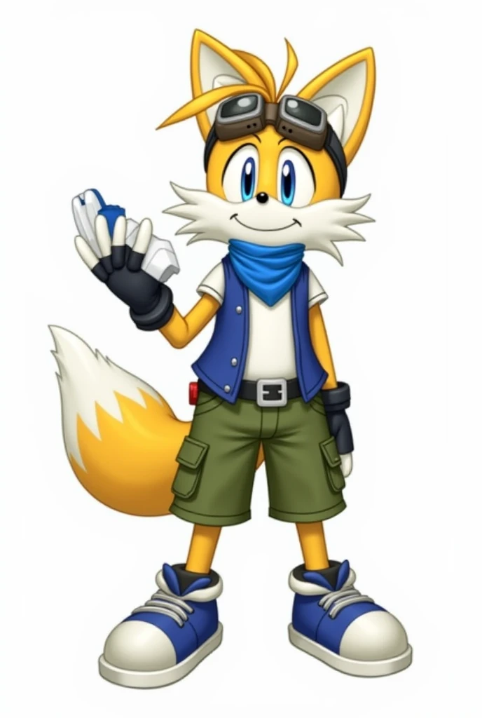 2mâle, anthro, mâle, renard, (Miles Tails Prower, tails the renard), yeux bleus, contexte détaillé, Meilleure qualité, 1boy animal ears animal nose bag belt yeux bleus blue sky brown bag brown belt closed mouth day renard boy renard ears renard tail full body furry furry mâle gloves goggles goggles on head grass hand up looking up mâle focus multiple tails outdoors red footwear shadow shoes sky smile sneakers socks solo standing tail two tails white gloves white socks yellow fur fat ass