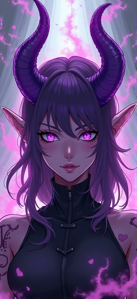 Manga man with purple horns et peau violette and an effect around him