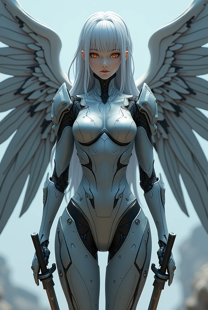 (1girl:1.2),wings,(solo:1.2),color patches,left and right different colors,contrast,with a futuristic wing, mechanical wings,wings, science fiction, eyeshadow, single mechanical arm, gloves, mecha musume, cowboy shot, left black right white, black,gold, silk stockings, hkstyle, style of epic cinematic, amazing quality