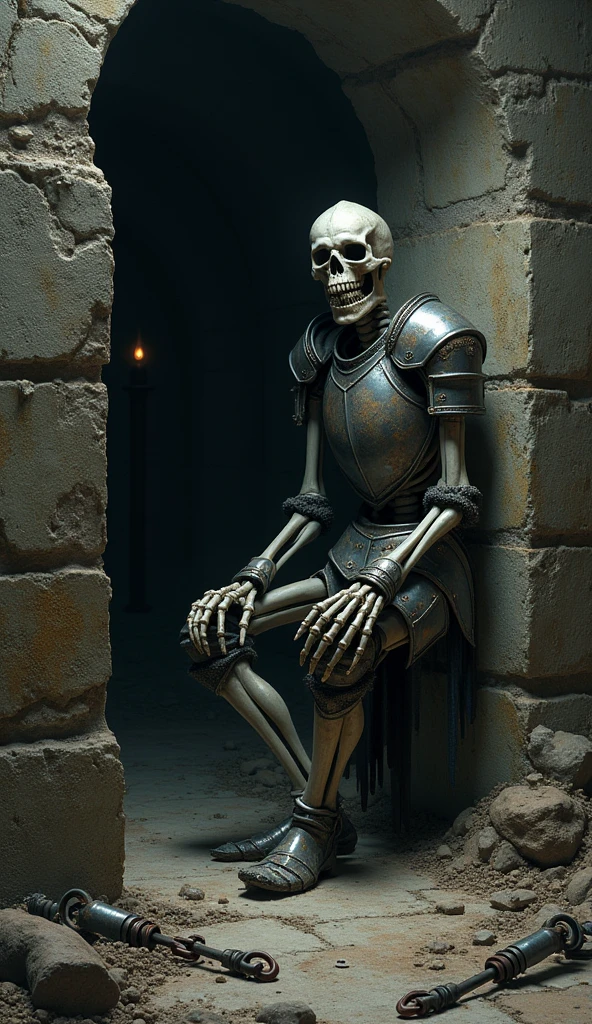 a monster, its appearance would be that of a skeletal being, just bones holding a scythe smiling in a scared way, blood comes out of your skull, and he would have several chains holding him back, he is very scary