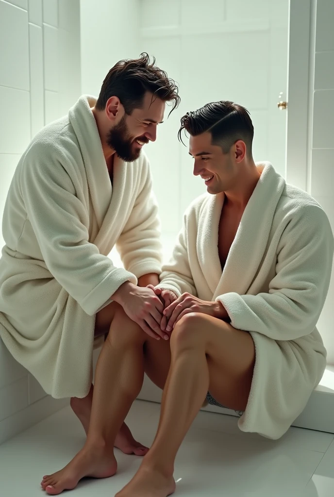 Two masculine men sitting in a sauna embracing. Photorealistic lighting style
. ((high quality:1.2, masterpiece:1.2)), CGI, VFX, front lighting, photorealistic. shot on canon eos 6d, canon ef 24-105mm f/4l is usm, nikon af-s dx zoom-nikkor 18-55mm f/3.5-5.6g vr