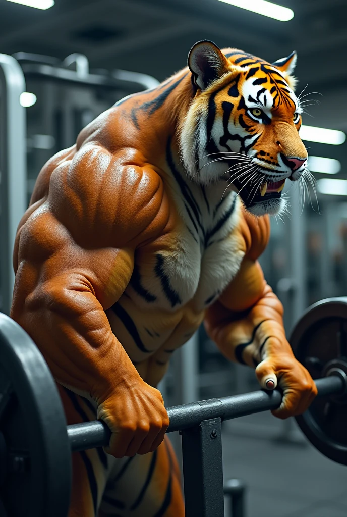a massively muscular tiger, with massively large muscles