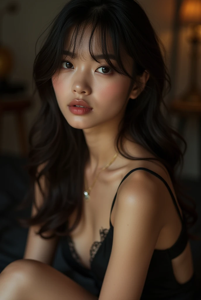 Beautiful asia young girl wearing sexy lingeria kiss 