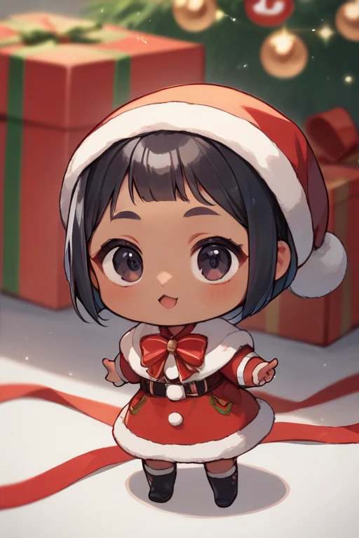 score_9, score_8_   up, score_7_   up, score_6, score_5_   up, score_4_   upanime break，   very young girl ，   cute,  chibi，Tiny,    Christmas Costumes   ,   Christmas present，  bob cut,   red ribbon   , Dark Eyes， Magic Rim   ，