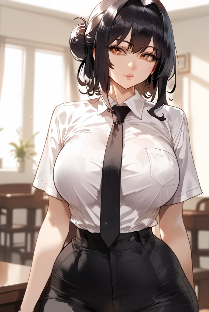 (office lady, bow, Short sleeve, White shirt, Pencil Skirt, Best:1.2), beauty、20-year-old、masterpiece、highest quality、(8k, High resolution:1.1), (embarrassed:1.3), blush, (Front opening of the shirt, Showing off your bra:1.1), (Embrace your chest:1.2), (pussy juice), Inner thighs:1.5, Look down, From the side