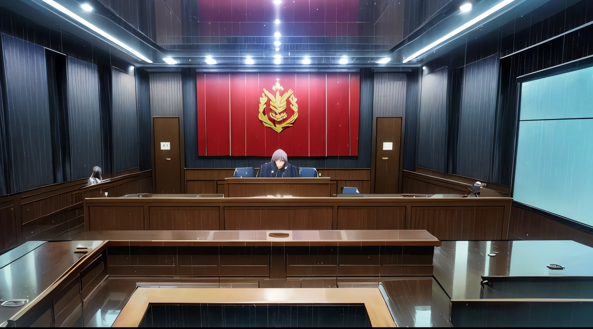 (Daytime) (Rainy Sky) (Raindrops falling)
(80’s Anime) (Classic) (Vintage) (Retro)
1980’s courtroom is a formal space where legal proceedings take place, typically featuring a judge's bench at the front, a jury box for jurors, tables for the plaintiff and defendant with their respective attorneys, a witness stand, and a public gallery for spectators, all separated by a low barrier called the "bar" which divides the area for legal proceedings from the public viewing area; the overall atmosphere is designed to be serious and impartial.
(People are there in the Court Room)
(View from the Witness Stand)