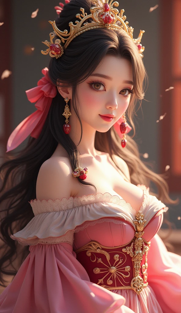 best quality, masterpiece, ultra high res, photorealistic, 1girl, offshoulder, smile