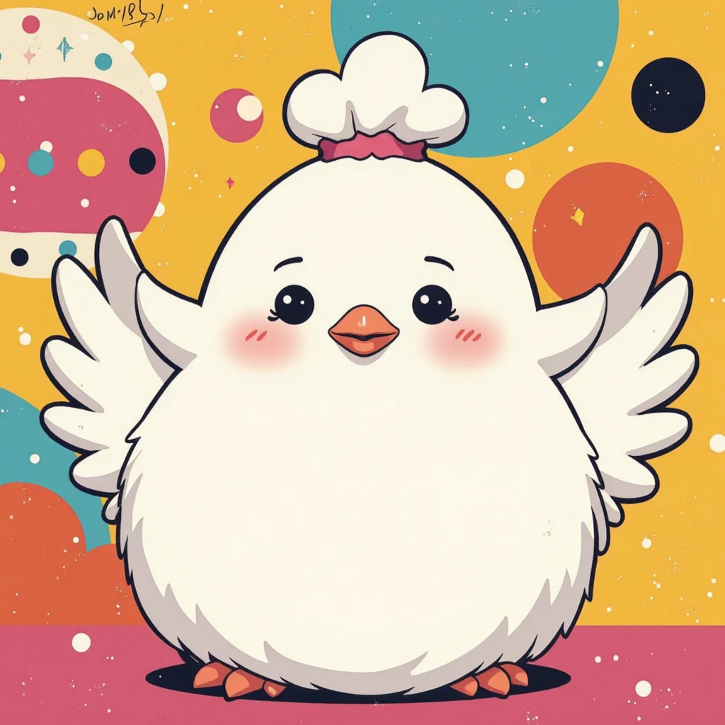 A cute white plump pigeon with a dumb look on its face, pop art illustration