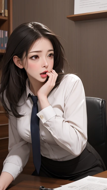 (((NSFW))), An elegant, upper-class, elite secretary in a business shirt, Working in the office、Wearing a strict business suit, Wearing pantyhose、Wear high-quality high heels、 Girl in a shirt, Wearing a business suit, Wear a shirt and skirt, Woman in a light-colored business suit, RAW Photos, (8k、highest quality、masterpiece:1.2)、(Intricate details:1.4)、(Photorealistic:1.4)、Complex 3D rendering with ultra-detail, Soft studio light, Rim Light, Vivid details, Super Detail, Realistic skin textures, Face in detail, 美しいディテールのeye, Highly detailed CG Unity 16k wallpaper, compensate, (Detailed Background:1.2), Exposed thighs!!!, ((Lacy see-through black panties)), ((Perfect beauty)), 20 year old Japanese woman,Crouching in front of the viewer,((Crouching in front of the viewer)), ((slim, Thin waist, Thin thighs, Thin arms, smile)), (((Look up, (View from above:1.2), Semen On , Penis Facial, how, throw, ((Sticking out tongue, Open your mouth)), close ~ eye)))