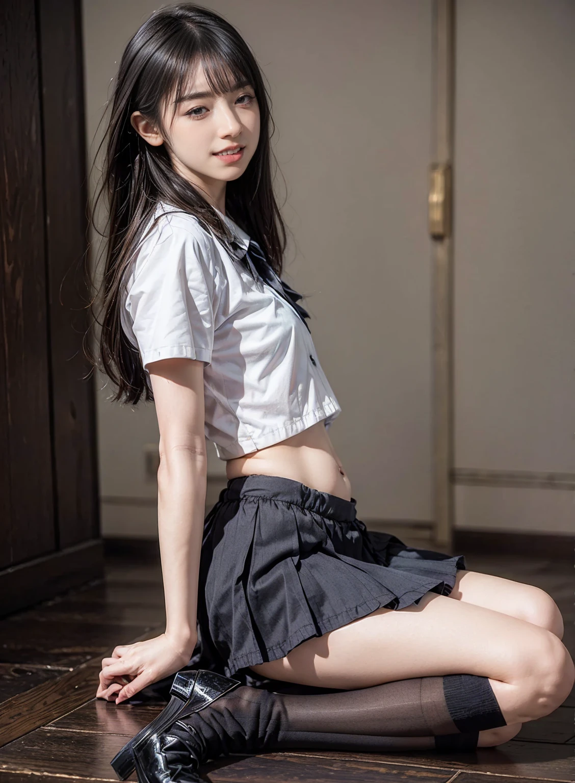 Girl high school student black tank top skirt plaid pattern 1 person rape