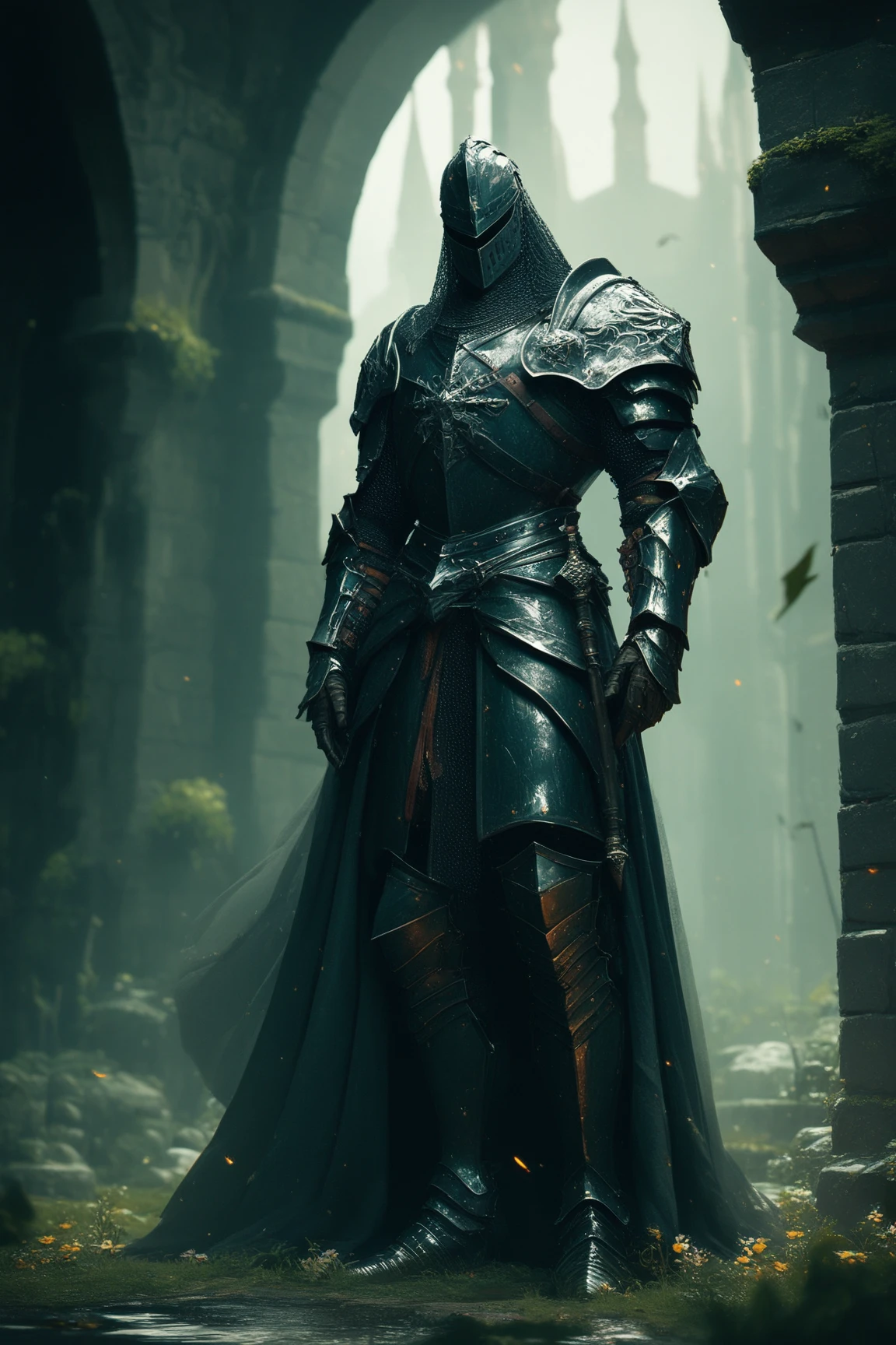 A dark souls style medieval male armor full body 