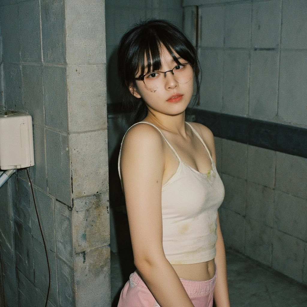 Realistic photos, 8k,(((Bob cut ladyboy,transgender,otokonoko))),(((Damp,In a dirty room,Being held captive,A message is posted,Crouching,Homeless,Begging,Pale face,It is dirty,Bad smell,dirty,odor,Homeless,Depraved,Handsome young Korean ladyboy with bob cut))),(((Very big eyes,Glaring at the camera,Angry face,looking at the camera,Frowning))),Chest is male,18-year-old,(Ultra-realistic), (figure), (High resolution), (8k), (Very detailed), (Best figure), (Beautiful fine details), (highest quality), (Super detailed), (masterpiece), (wallpaper), (Detailed face), ((whole body,Flat Chest,Very muscular,fitness muscle,massive)),alone,Black hair bob cut,(((A girl with makeup on her face,The body is a perfect man))), Dirty tracksuits,Training pants,Transgender,Korean,kpop,Muscular male chest