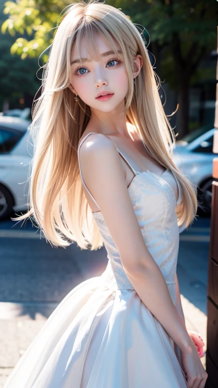 8K、Photo image masterpiece、Full body image、highest quality、Super-resolution、Angle low-angle image from the feet、Beautiful woman with golden curly hair、((Blonde beauty))、With bangs、Impossibly cute face、And slim、Small breasts、High resolution、masterpiece、Exquisite Function 、Delicate eyes、Delicate blonde hair、8K quality、Pale light and shadow、Dindal effect、Messy blonde、With bangs、((Photo from the feet)、(Detailed RAW Photos of a Woman&#39;s Whole Body)、 (Highest quality:1.6)、(超High resolution:1.5)、(Real:1.75)、8k resolution、Image from the foot、 (RAW Photos:1.2), (Realistic:1.4), Beautiful detailed woman、Random hairstyle、Very narrow waist、Highly detailed eyes and face、Beautiful fine details、Large file size、High resolution、 highest quality、masterpiece、 ((Summer blouse and mini skirt in random variations and colors of light))、CG、 Unified、8k wallpaper、wonderful、 The finer detailasterpiece、highest quality、 8k wallpaper、Light on the face、Cinema Lighting、1  woman、Woman walking up outdoor stairs、Random clothes、White Stockings、garter belt、High heels、Various costumes、Lower body close-up、View from behind、Hidden camera shot from underneath the stairs、Very low camera angle、Clear panty line、Panties peeking out from under a skirt、