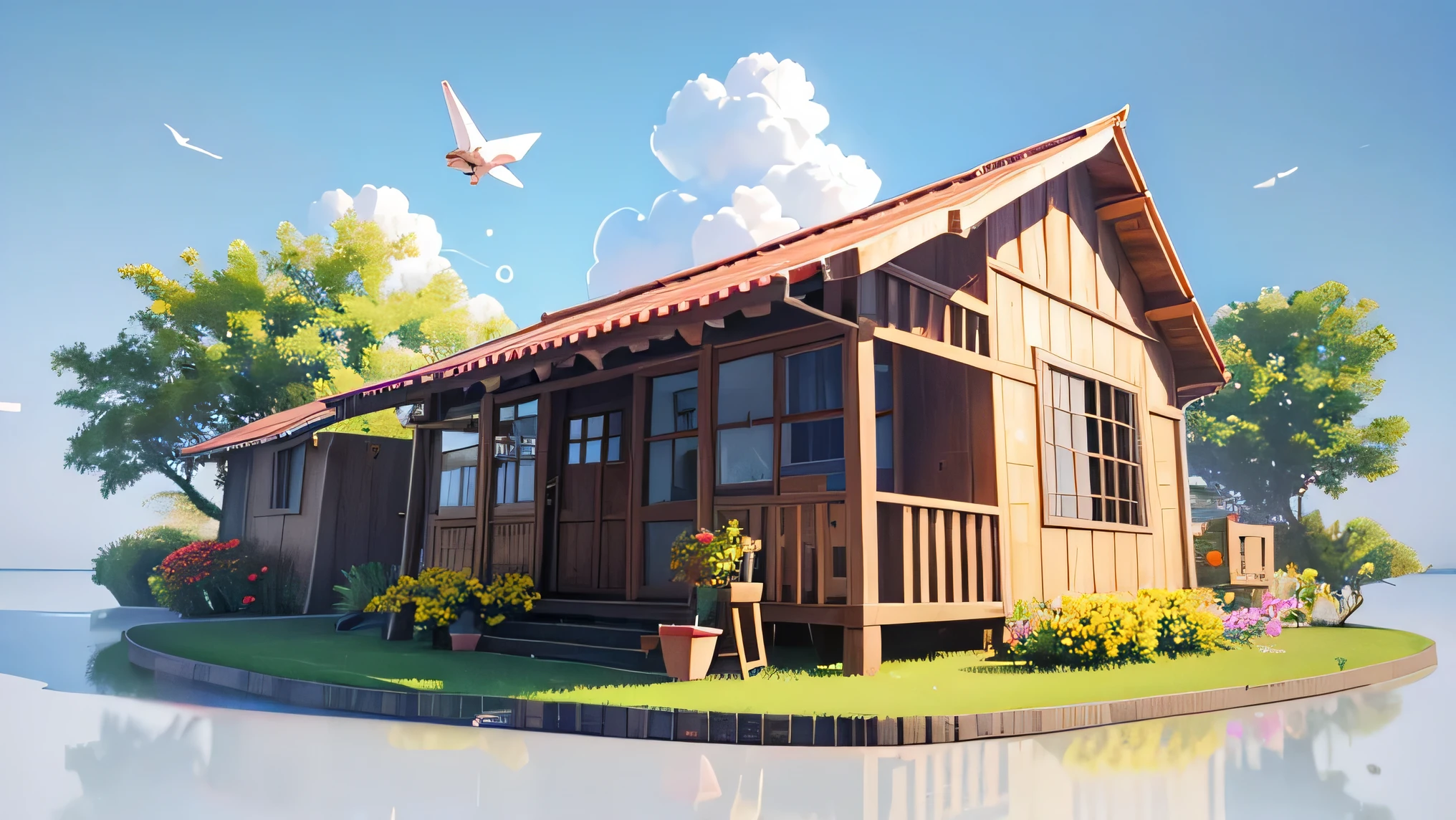  There is a suitcase with a straw hat on it, cloud,  vibe, leaf,  Chrysanthemum flower floating in the air , Paper Airplane, (Miniature: 1.2), 2. 5D illustration ,  3d rendering , 3D Modeling, Bubble Mat,  Behans 3D art trend ,  Behans 3D art trend , 3D illustration, 3D illustration, 3D illustration,  Commercial illustration  ,  Cinema 4D color rendering  ,  3d rendering  stylization,  stylish digital illustration, 3D stylized scene, stylized  3d rendering 