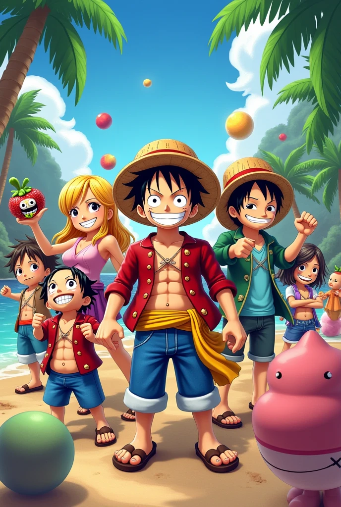 Joe Jonas in bikini bottom with luffy from one piece and Patrick from spongebob