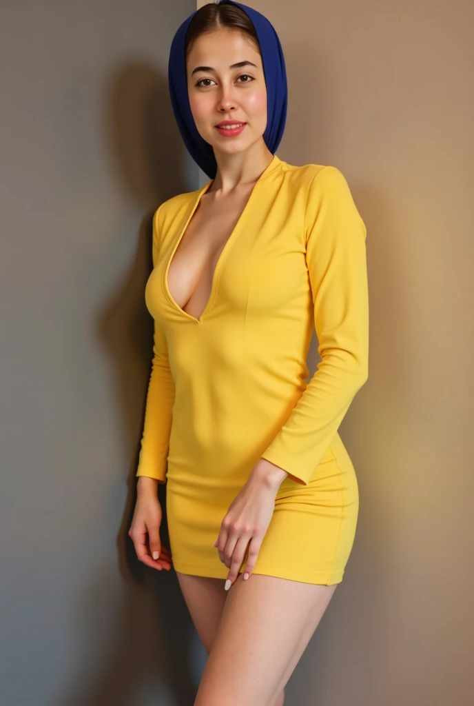 a beautiful woman in a yellow hot sexy dress, detailed face, bright brown eyes, detailed lips,deteaild face, long eyelashes, exquisite makeup, elegant hairstyle, graceful pose, soft lighting, photorealistic, (best quality,4k,8k,highres,masterpiece:1.2,1024x1024),ultra-detailed,(realistic,photorealistic,photo-realistic:1.37),cinematic lighting,warm color tones, editorial style, full body , show feet, no heals
