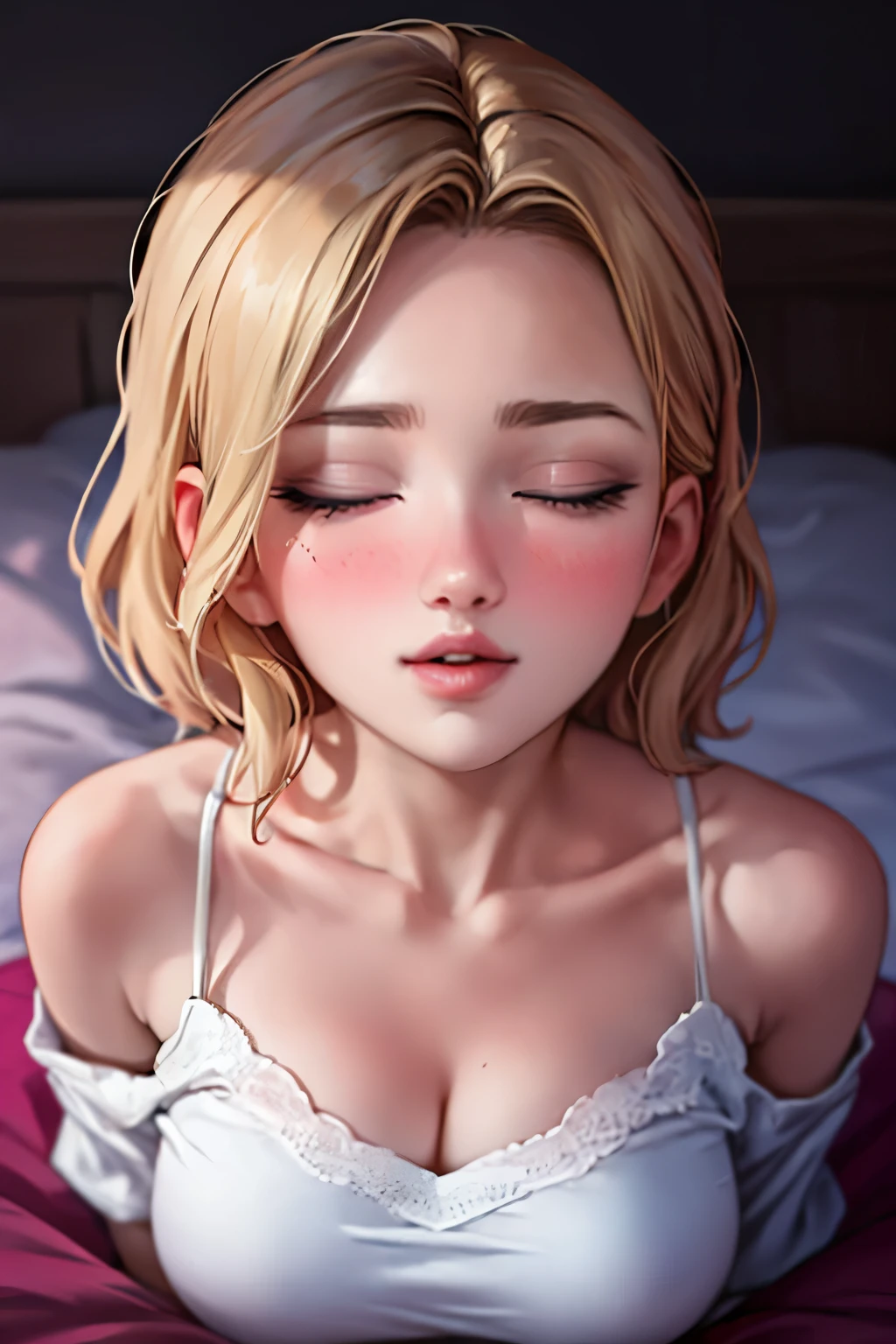 Highest quality video, 8k, Super Resolution, Delicate and beautiful images, Embarrassed look, too young girl, chibichara, Young face, Innocent beautiful girl, Nordic descent, Platinum Blonde Hair, White skin, She is completely naked and showing her nipples and areola,Small breasts, (Small breasts:1.4), The nipples and areola are pale pink., Lie face up on the bed, blush with embarrassment, Her breasts are covered in a lot of white fluid., Cloudy, thick sexual fluid, Cum on her, Right after giving a blowjob, Saliva and semen dripping from the mouth, Shapely breasts, erotic,