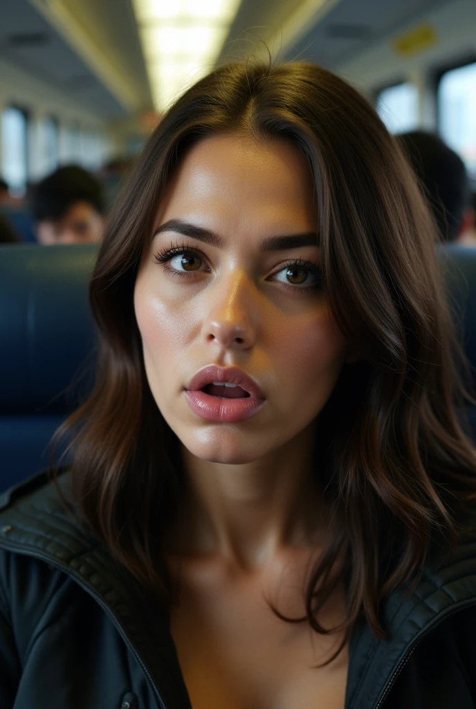    beautiful brown-haired woman   , Commuter trains in Japan,Crowded car interior,    Emmanuel wearing a jacket  , ((   Screaming orgasm with your head back  )) ,     Sharp Focus with Eyes Closed     , (    8K ultra HD :0.8),    very detailed  ,    RAW amateur photo   ,((  face close-up )),Frowning, Stimulate, frown,  Mouth wide open ,Panting face,it is,Chest,  neck , and face shining wet with sweat ,Coordinating Your Chest to SEXY ,   Beautiful Actress Scandals ,  lean against the back of the chair ,   Lean Out   ,  There is a man hugging a beautiful girl 。 That girl looks like the heroine of an idol anime ,  sex,seat,sweat-drenched chest and décolletage, sweaty,(  Wet Filter ) Climax face reaches butt ,((length, Narrow nostrils,    chiseled face  ,Greek Nose,Realistic nostrils)),((sweat,  oily skin ))   face and body wet with water  ,  intense sexual orgasm woman's face drawn randomly,   Detailed Realistic Skin Textures   