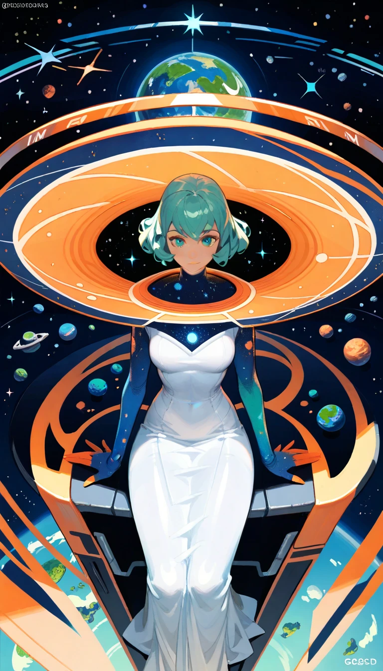 (Best quality, masterpiece), 1girl, alien spaceship, glitter, short skirt, particles, wind, shooting star, upper body, minimalist background