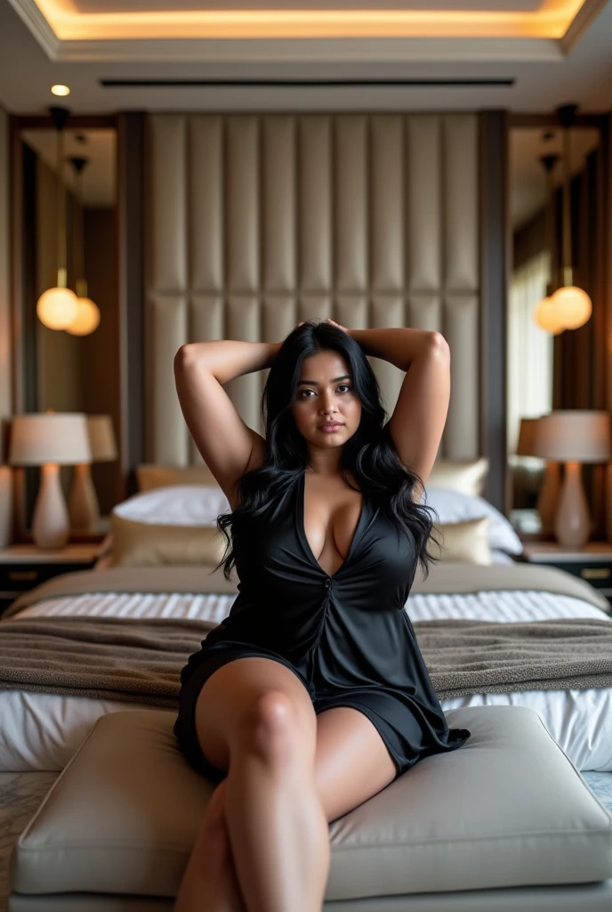 beautiful & sexy indian woman with clear white skin, on bed and flaunting her huge ass, giving side pose so her huge ass is clearly visible,  wearing thight kurti & thight pants, long curly hair, curvey body, big nose ring, bangles in hand, big shiney eyes, great smile, indoors, bright lighting, first night theme in BC, cozy room, relaxed pose, realistic, intricate details