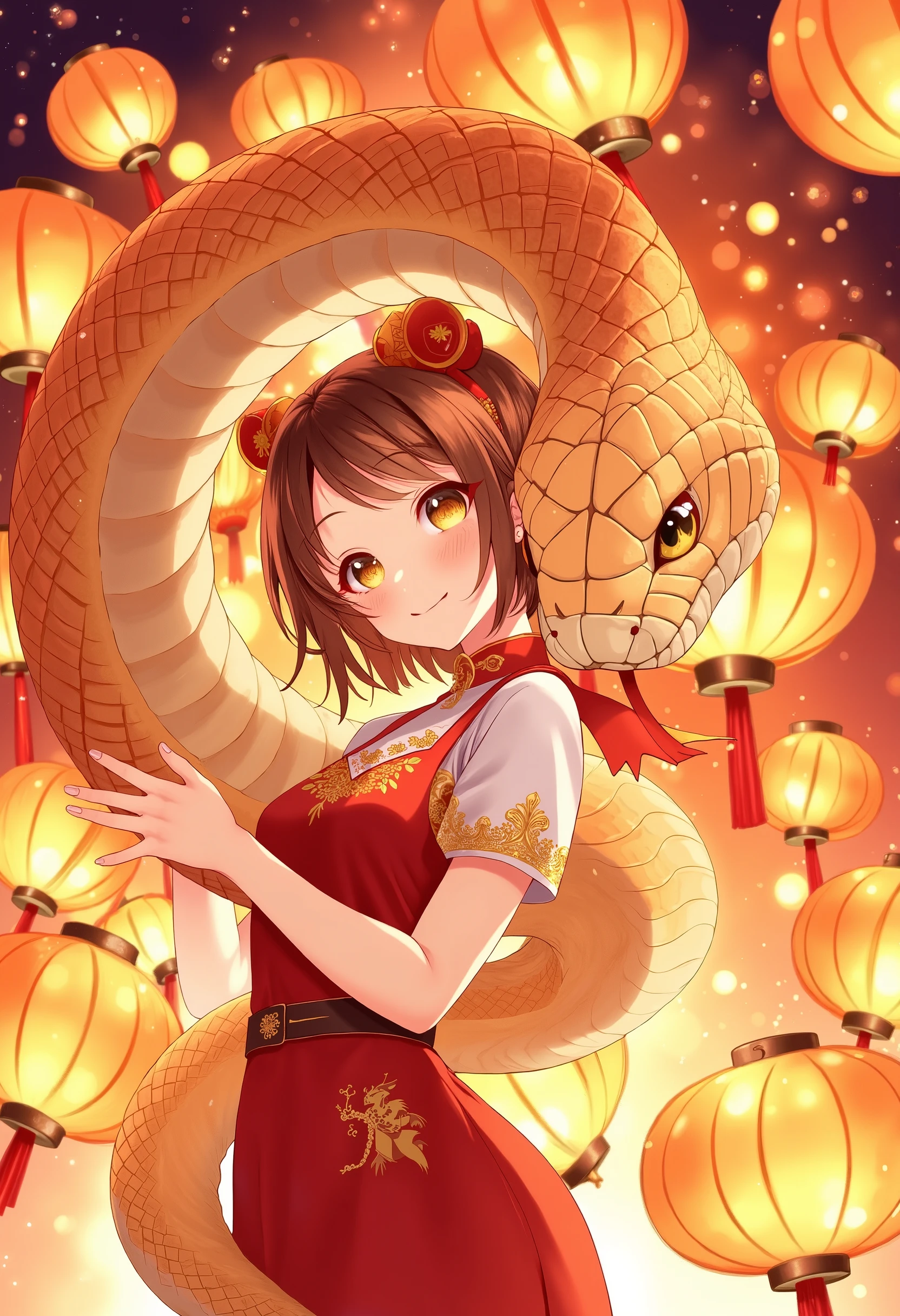 girl，snake，lantern，CNY