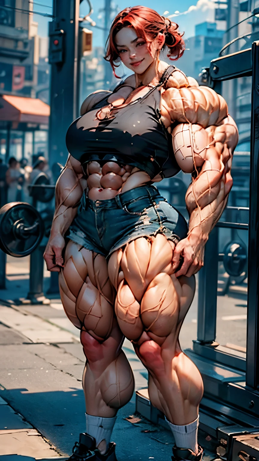 Highest quality、High resolution、Very detailed、Bright lighting、One girl、Full body photo、Black Hair、(((Short Hair)))、smile、tall、(((Big Tits)))、(((Bikini)))、(((muscular)))、(((Hyper huge Muscle:1.5)))、(((Incredibly large muscles:1.5)))、(((Extremely large muscles:1.5)))、huge、(((Huge body)))、((Long legs))、(((very thick paws)))、(((Expanding Body)))、(((Huge body)))、(((An immeasurably large body:1.2)))、(((Very small face)))、(((Unusually developed super huge breasts:1.2)))、(((Super Heavy Muscle:1.2)))、(((Hyper Heavyweight Muscle:1.2)))、(((Super huge body:1.2)))、(((Unreasonably small face:1.2)))、(((An extraordinary large body:1.2)))