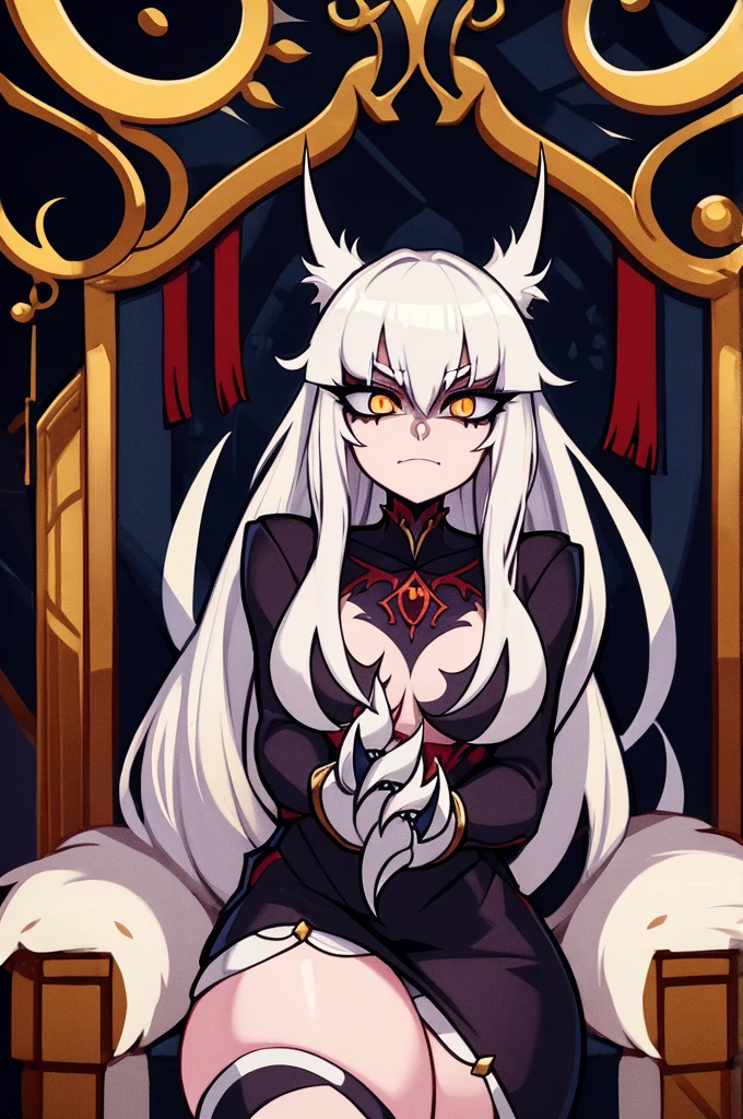 very low camera angle on the floor looking up ,  low angle, view from the bottom ,Capture the essence of dark allure and devilish elegance in a breathtaking masterpiece of anime art. Entre no mundo de Charlie Morning Star, a seductive villain dressed in red lingerie, adorned with horns and long fangs , and sporting a demon tail. with an imposing presence, She looks at the viewer, exuding an aura of sinister charm. Your bare feet, delicately painted with black enamel, extend with a tempting grace, embodying the essence of evil princesses and demonic goddesses. This luxurious scene unfolds in the opulent confines of a high-end hotel room, where Charlie is sitting on the edge of the bed, your feet slowly raised, inviting admiration. Through meticulously detailed 4K rendering, every aspect of this demonic sorceress, from her sensual pose to the intricate details of her feet, comes to life with incomparable artistry. Experience the allure of the supernatural in a mesmerizing composition that elevates the succubus archetype to new heights, drawing viewers in with a mesmerizing mix of beauty and danger."