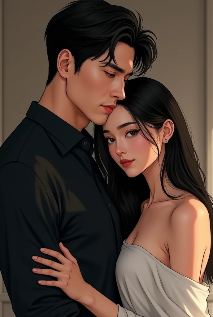 Young couple The woman has long black hair and large breasts.。. The man is handsome Genuine Asia realism indoor