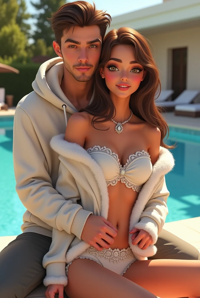 beautiful detailed woman, cute, sensual, beautiful eyes, kneeling for man sitting in chair, 1girl, detailed facial features, long flowing hair, elegant dress, photorealistic, 8k, best quality, highly detailed, vivid colors, dramatic lighting, cinematic composition, romantic atmosphere