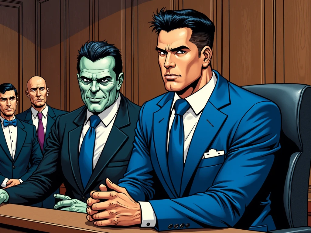Drawing of a giant in a suit and tie eating human beings. Jhon Romita style illustration, illustration of a giant in suit and tie devouring people, dark, lovercraft style, dark and fluorescent green colors, giant devouring people --auto --s2