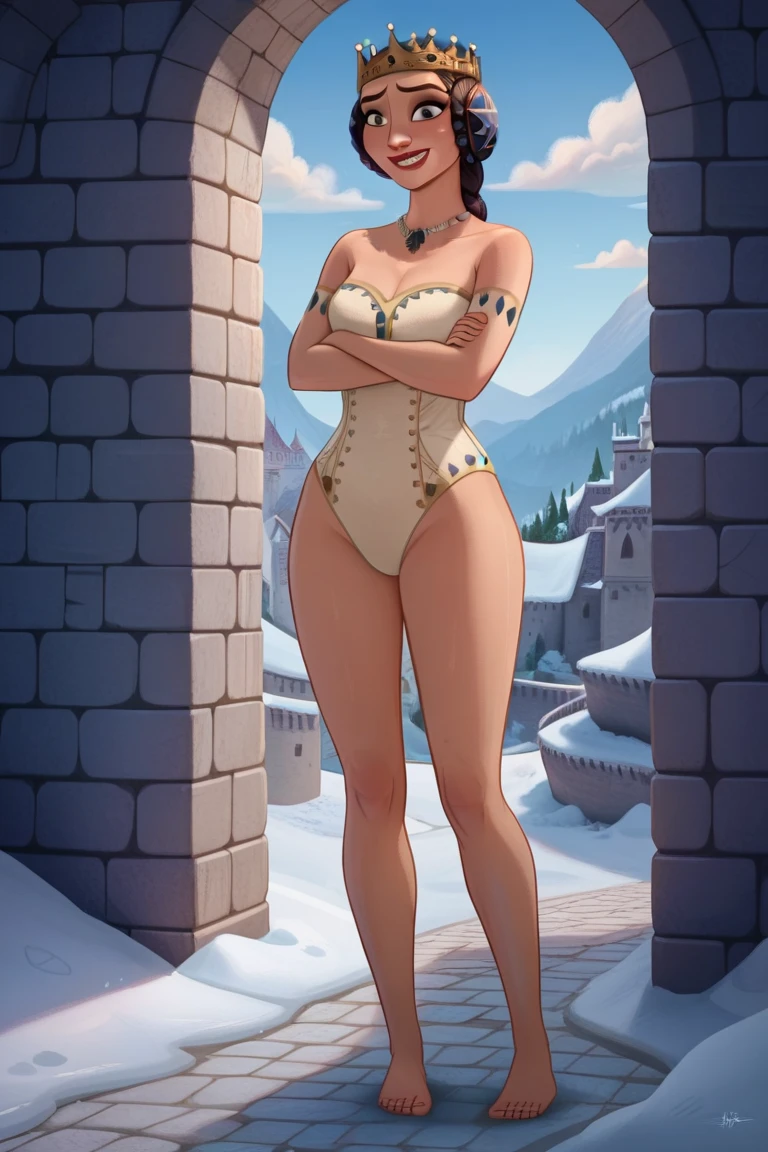 Turnaround sheet Snow White character with corset and beautiful breasts well-defined body delicate and sensual Cartoon style digital illustration 