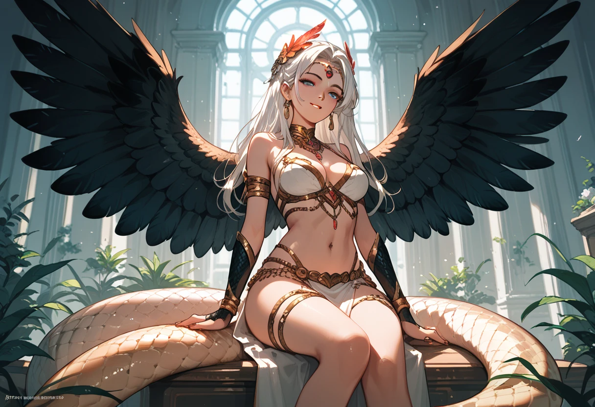 ((best quality)), ((masterpiece)), (detailed), monstrous, Beautiful, Best quality, perfect lighting, NSFW, monster smile with crooked fangs, Very skinny, disproportionately long arms, head of a vulture, scruffy dirty feathers, diseased, worms, A sinister aura, something, chained, deity, cultist clothing, cosmic horror,