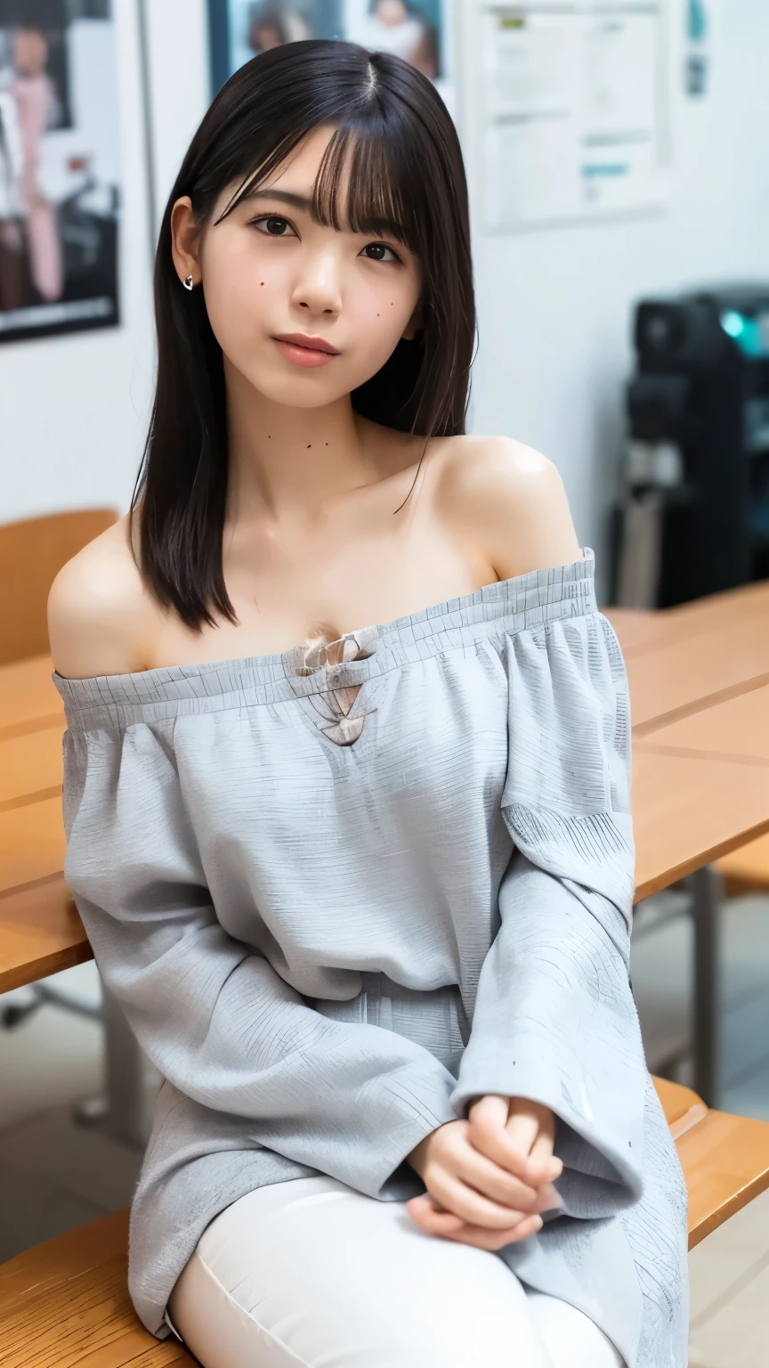 Masterpiece, 8k, Award-Winning Photos, photo realistic, realistic, very detailed, ultra high definition, Ray Trakun, ///1 person, most beautiful, 20 years old , ( sexy, Japanese Idol), ( gray hair:1.2),/// Human Details Shiny Skin , detailed skin , beautiful detailのある顔 , beautiful detail , beautiful 歯, /// (Double eyelids, Droopy eyes), natural lips, ( brightly colored large breasts :1.2), sunburn, ///(((whole body, , cross legs))), (the above:1.3), Remember, /// office, blurry background , very detailed background, /// earrings, necklace,( off-the-shoulder blouse :1.5), tight skirt , Well-Trained Body ,logic
///Finished ultra- realistic textures, RAW photos,Shine, troubled expression ,( sweaty body:1.3)