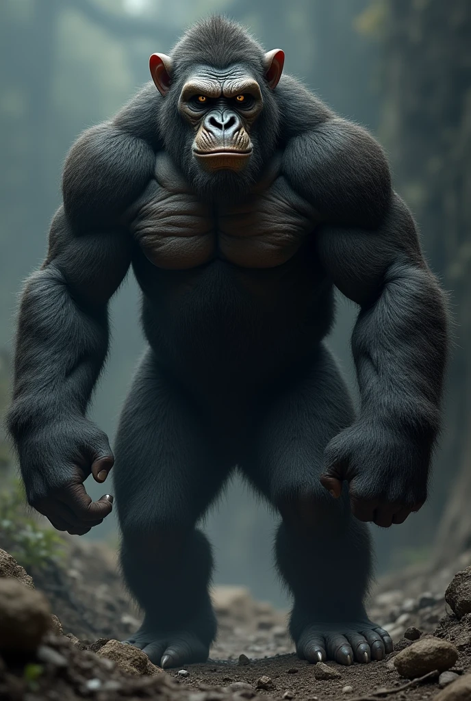 masterpiece, (Super detailed), (Animal anthropomorphism), gorilla, good looking, Japanese Armor,knife、 Dim lighting, cigarette, Shadow, Night grassland battlefield, Highest quality, Single Focus, (skimming: 1.1), Muscular man, whole body, Complex (High detail: 1.1) Unreal Engine.multiple、