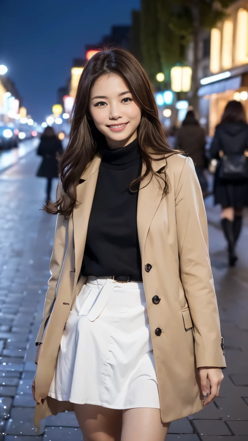 (( High Quality 、 HD、Masterpiece、8k、 high definition :1.2))、 RAW photos 、Clear photo、( photorealistic:1.3)、 Details、 one woman、 beautiful women、 is smiling softly 、 Brilliant Appearance 、 See the winter scenery of Paris 、 japanese model、Age 25、( brown short coat 、 Long Skirt、White pumps:1.2)、 light makeup、 thin eyebrows on boots、 Details face、 Details eyes、 standing in good posture、 beautiful legs with tails、 perfect ratio、: 166cm、 slim figure、 Realistic Skin Textures in Paris in Winter 、 beautiful skin 、( delicate hair 、 semi-long hair、 dark brown hair :1.2)、 outdoor、(See Parisian winter scenery in Paris in winter 、 Champs Elysées Around the World 、French cities:1.1), Erection under clothes