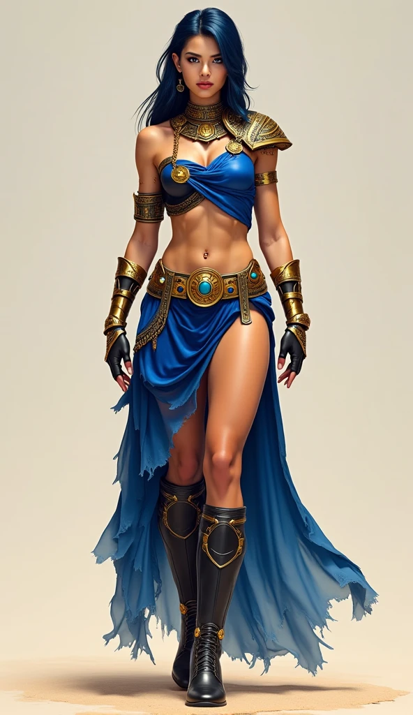 An illustrated movie poster, hand-drawn, full color, a teenage elven girl, wearing a sarong bikini, sun-tanned complexion, very tall, athletic body, hourglass figure, curvy, slightly chubby, bottom-heavy, generous hips, massive bubble-butt, long legs, ridiculously thick powerful thighs, azure blue eyes, long pointy elf ears, dark hair, shaggy bob, posing on a pedestal, wet glistening skin, hard shadows, graphite shading, stencil marks, airbrushed acrylic paint, masterpiece, in the style of Breath of the Wild