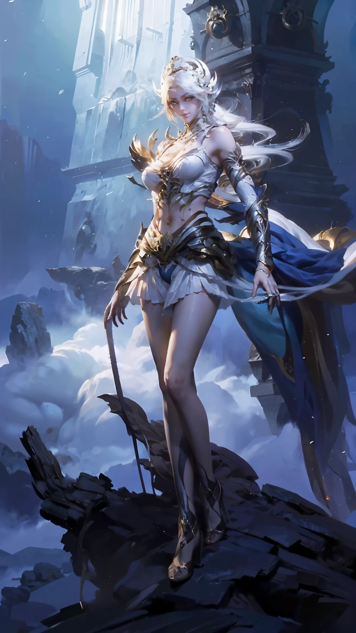 a white hair、Close-up of woman wearing white mask, beautiful figure painting, guweiz, guweiz style artwork, White-haired God, author：Yang Jie, Epic and beautiful character art, Stunning character art, author：Fan Qi, by Wuzhun Shifan, guweiz in pixiv artstation street, single ponytail, Side Mao Insult, high ponytail, tall figure, long legs, (sleeveless lace shirt), (shorts), (striped )), ((striped )), walk, elegant, dignified, feminine, Beautiful curves, sweet smile, Strong sense of detail and layering, Rich and gorgeous colors, Has a unique texture, colorful, Color harmony, vivid, design art, 16k, super detailed, {{illustration}}, {extremely delicate and beautiful}, {Sophisticated finish}, Super detailed, Exquisite glowing eyes, {{movie lighting}}, Extreme light effects, Model: realism, CFG scale: 12, lola: Bright texture (1.35), high quality, masterpiece, Exquisite facial features, Delicate hair depiction, Delicate depiction of eyes, masterpiece, best quality, Ray tracing, Extremely detailed CG unified 8K wallpaper, masterpiece, best quality, (1 girl), perfect female figure, (((tight white t shirt))), beautiful eyes, (delicate face), short black hair, hair tied up, Light blue hairpins, (White skin), (best lighting), (Super intricate details), 4K unified, (super detailed CG), Showing white legs, , hot pants, shorts,