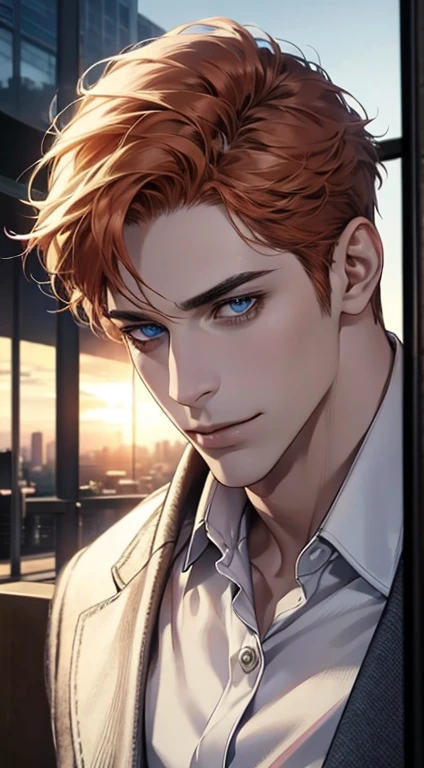 (best quality,4k,8k,highres,masterpiece:1.2),ultra-detailed,(realistic,photorealistic,photo-realistic:1.37),1 man,31 years old,mature man,very handsome,without expression,smile,short grey b
Orange hair,blue eyes,penetrating gaze,perfect face without errors,imposing posture,businessman,office background,cinematic lighting,hdr image