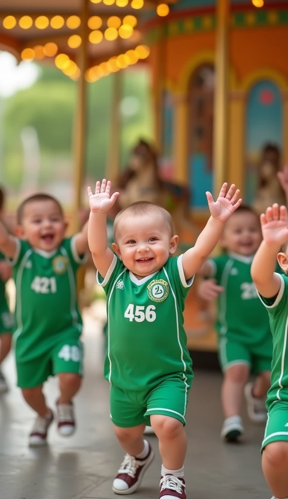 A freckled wearing Adidas sandals and a Hawaiian shirt is being beaten up by five very small children. One of them has a Neapolitan hairstyle and no teeth and is wearing an Inter jersey. Another has crooked hair and is wearing a green shirt. Then there's a tiny blonde ??? and two others.