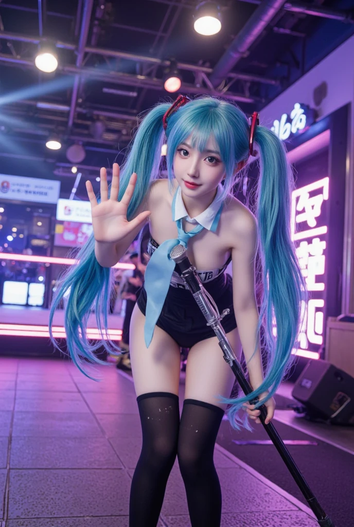 (Japan girl cosplaying Hatsune Miku: 1.4), (sweaty 4k: 1.2), camel pibe, bust top, (open legs, pubic hair, areola: 1.4),,Othole lotion,(smile,full body),Open mouth,(Big cosplayer,Big breasts Hatsune Miku: 1.4),(Green headset microphone,Green tie: 1.4), Lori's Japan cosplayer is singing on stage,Lori's Japan cosplayer is dancing on stage,Loli's Japan posing,Cosplaying Japan loli,Half-off costume,sensual pose,Jumping high,((Translucent body, smooth translucent white skin: 1.5))、Sakimi-chan HDRI、Background bokeh,Background gradient,Cute Loli,Goddess of Japan,( Photorealistic: 1.8), (8k, RAW photos: 1.8), (HDR: 1.2), (shallow focus: 1.4), (sharp focus: 1.4), (clear nipple silhouette: 1.5), (clear areola silhouette: 1.5), (ultra-detailed clear silhouette of pubic hair: 1.5), (crowded, crowded: 1.0)